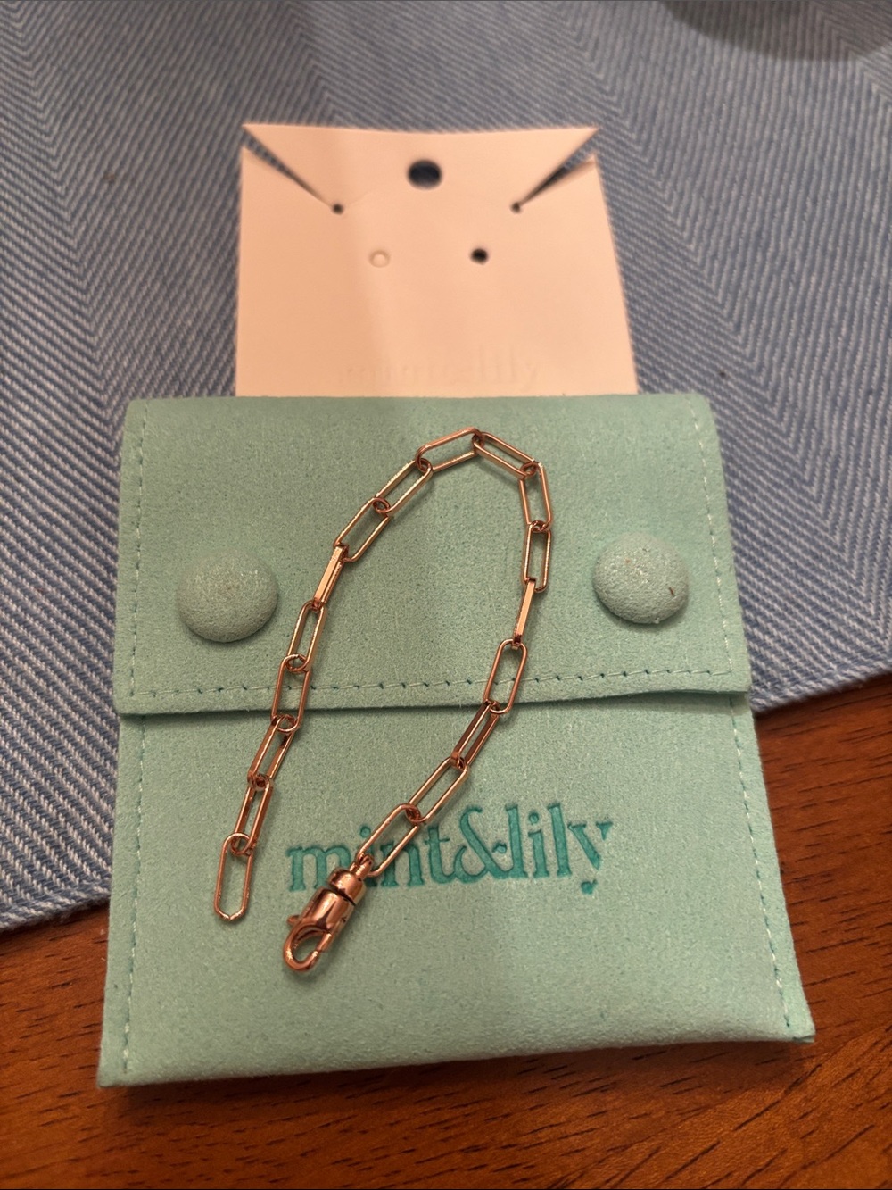NWT Mint & Lily Rose Gold Paperclip Chain Bracelet - Mint Pouch Included